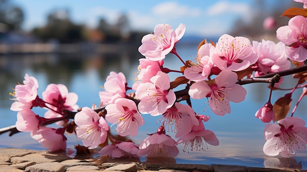 La orilla del río Hinokinai La flor de cereza de primavera HD El fondo del papel de pared del escritorio