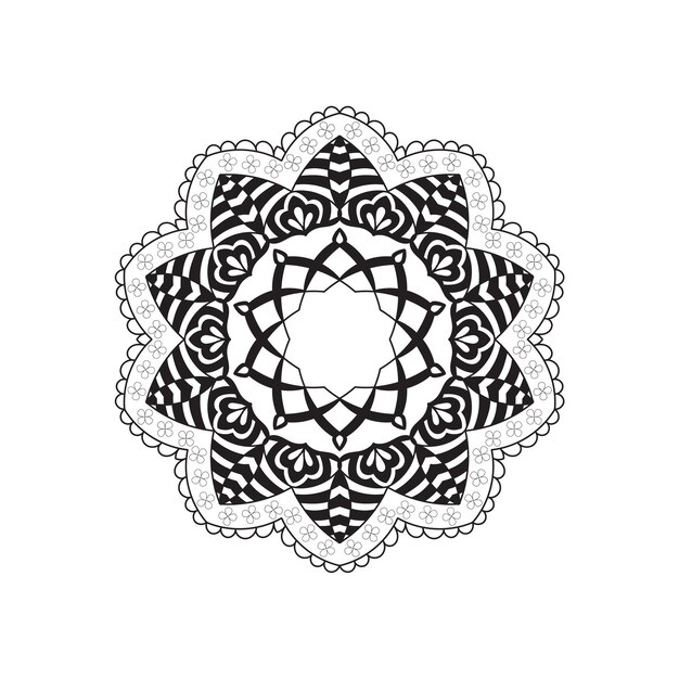 Ornament Mandala Schwarz-Weiß-Liniendesign