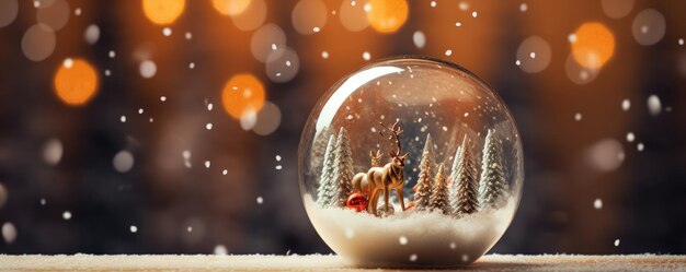 Ornamentaciones navideñas en bola de vidrio con nieve de invierno en el interior