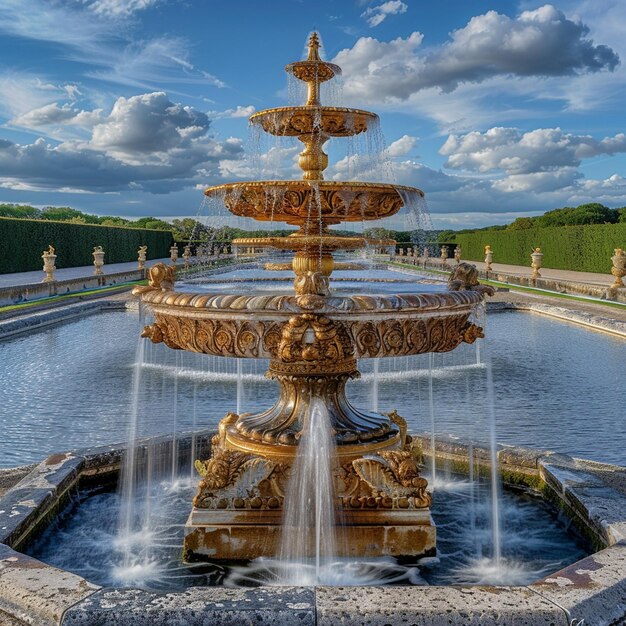 Foto las ornamentadas fuentes de los jardines de versalles son una exhibición majestuosa