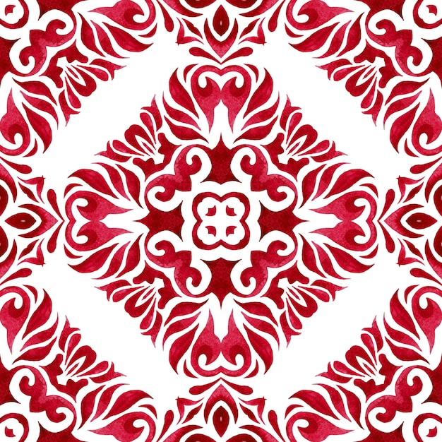 Ornamental de fundo vermelho Arte aquarela desenhada de mão.