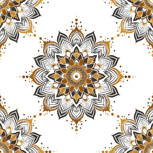Ornamental Geométrico de lujo patrón de mandala diseño vectorial dorado y blanco