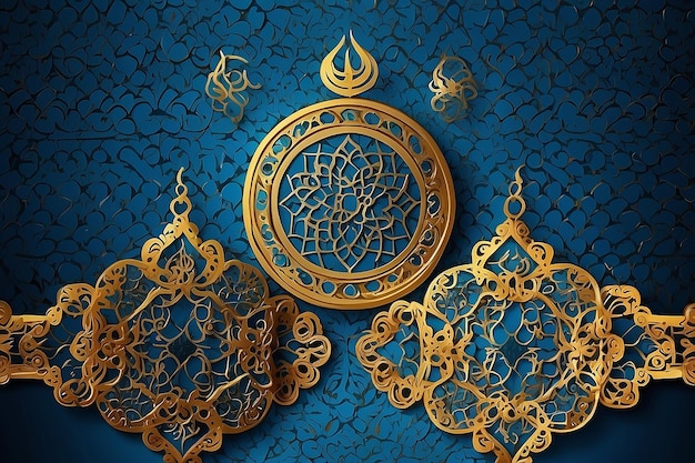 Ornamental Gong Xi Fa Cai Ramadan Mubarak Kareem Techno Festival Árabe Oriental Eid Al Fitr De volta ao Fitr em fundo de textura de padrão azul colorido