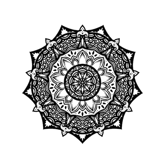 Ornamental redondo padrão floral Elemento desenhado à mão Mandala preto e branco