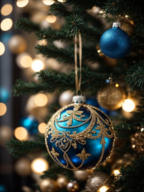 Ornamente hängen an einem Weihnachtsbaum