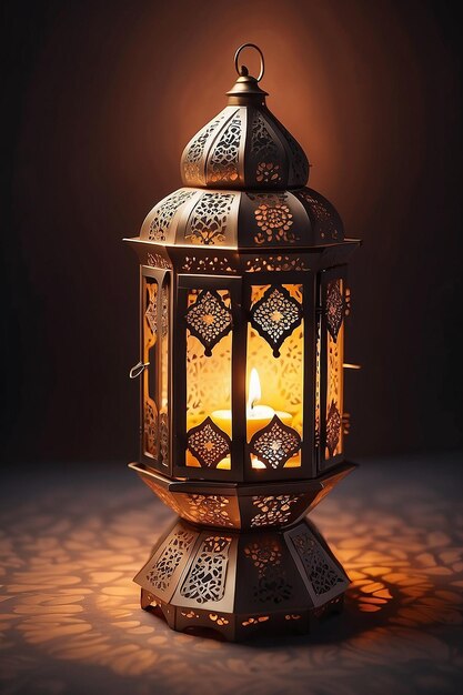 Ornamentelle arabische Laterne schöne Laterne brennende Kerze heiliger Monat Ramadan Kareem