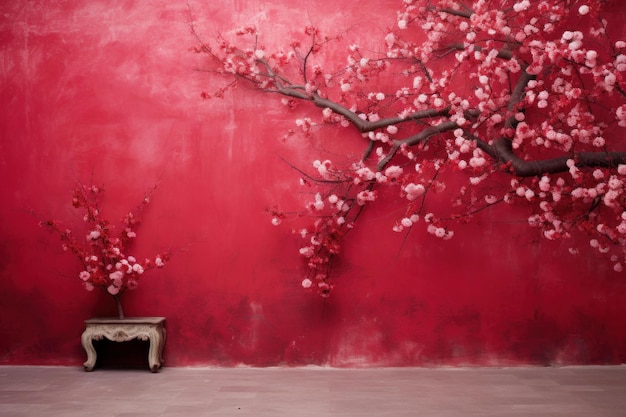 Ornamentelle Sakura rote Wand ohne Tür Generate Ai
