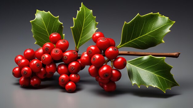 Ornamento de bayas de acebo navideño sobre fondo blanco Generativo Ai