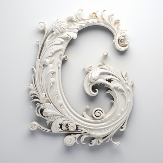 Foto ornamento branco esculpido letra g no estilo de aleksi briclot