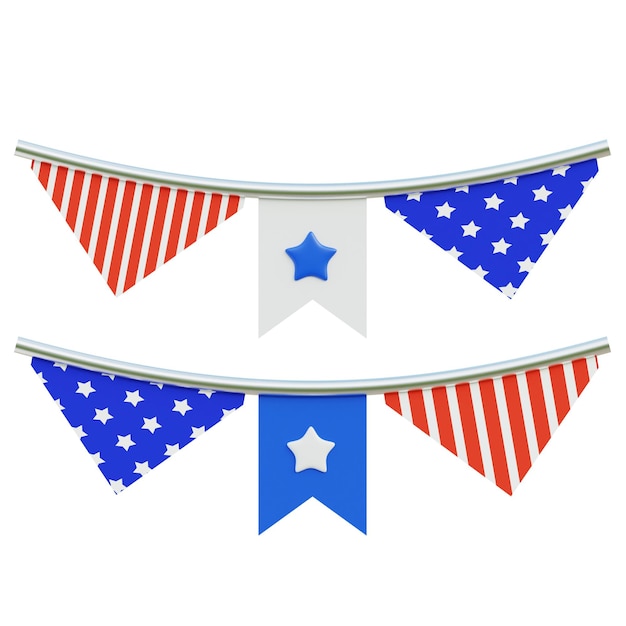 Ornamento de bandeiras conceito de ilustração 3D Dia da Independência Americana