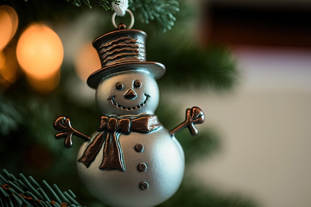 Ornamento de boneco de neve de ferro pendurado na árvore de Natal