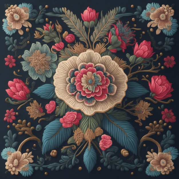 Ornamento de Damasco com fundo escuro floral vintage sem costura com tecidos indianos antigos