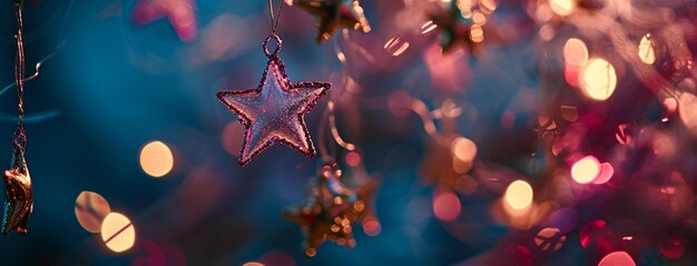 Foto ornamento de estrela rosa pendurado em uma corda de ia generativa