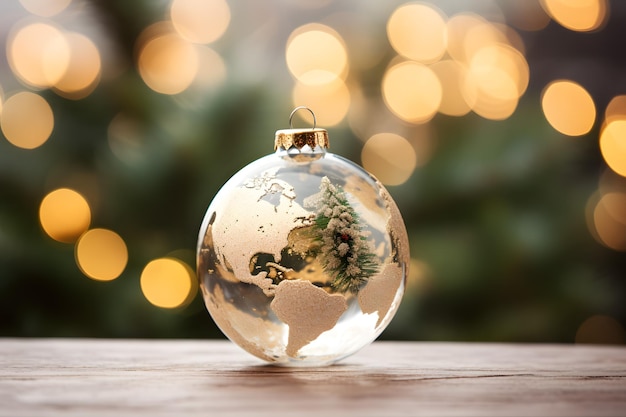 Ornamento de globo de árvore de Natal em fundo bokeh