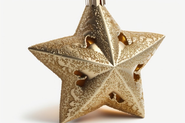 Ornamento de Natal em forma de estrela brilhante dourado isolado no fundo branco