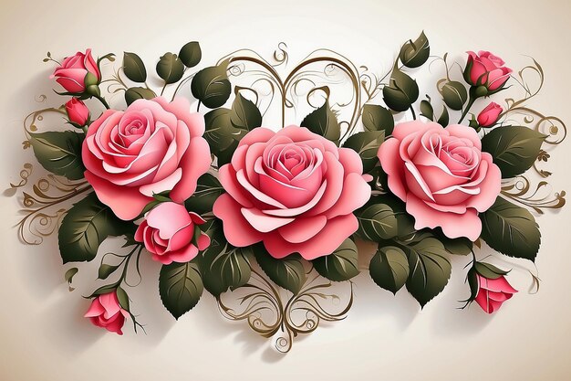 Foto ornamento decorativo con rosas elemento de diseño para san valentín o fondo de boda