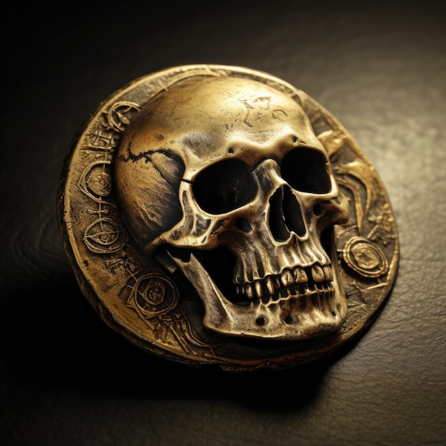 Foto ornamento dorado antiguo con un cráneo generativo de ia