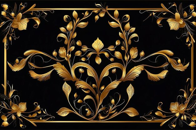 Foto ornamento dourado ilustrado bom para moldura borda decorativa com fundo preto veja o resto da série também