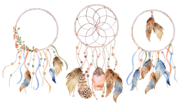 Ornamento em aquarela boho de penas tribais