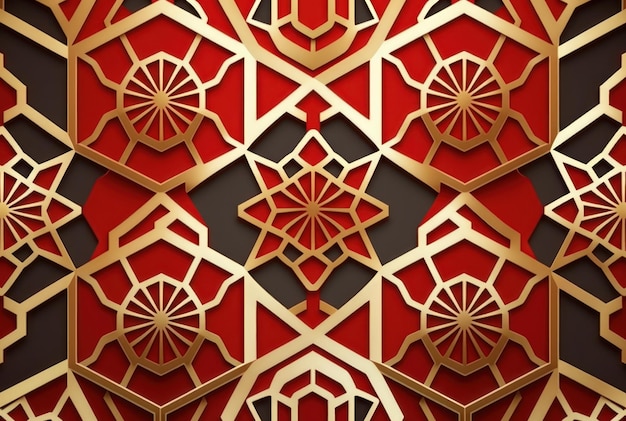 Ornamento festivo 3d de estilo tradicional geométrico vermelho e dourado oriental para decoração lunar do ano novo chinês