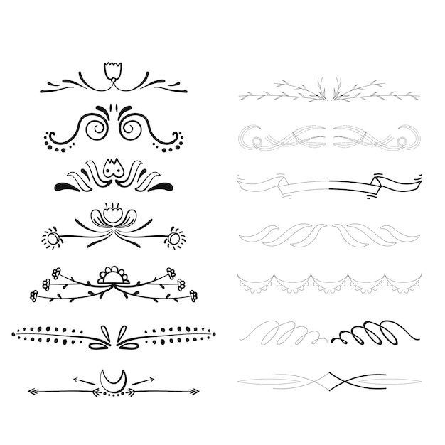 Ornamento floral bonito desenhado à mão divisores de texto setas e elementos de design de louro