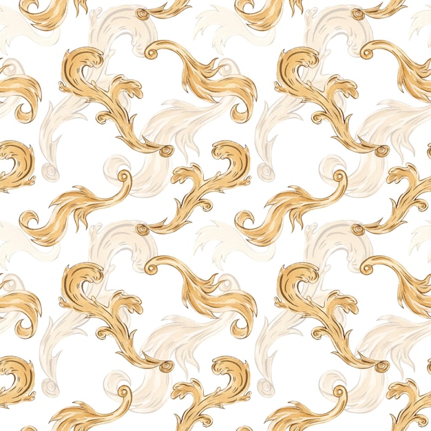 Ornamento floral de monograma dorado Diseño barroco elementos aislados Acuarela patrón sin costuras Dibujo de acuarela de moda Impresión con patrones dorado Textura de impresión de papel tapiz de tela