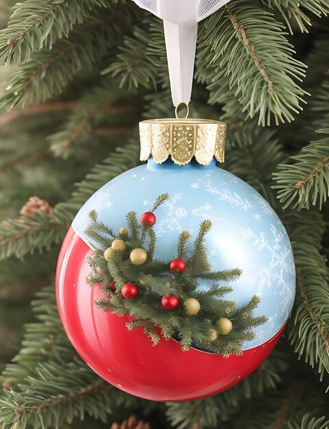 Foto ornamento de globo del árbol de navidad generado por la ia imagen