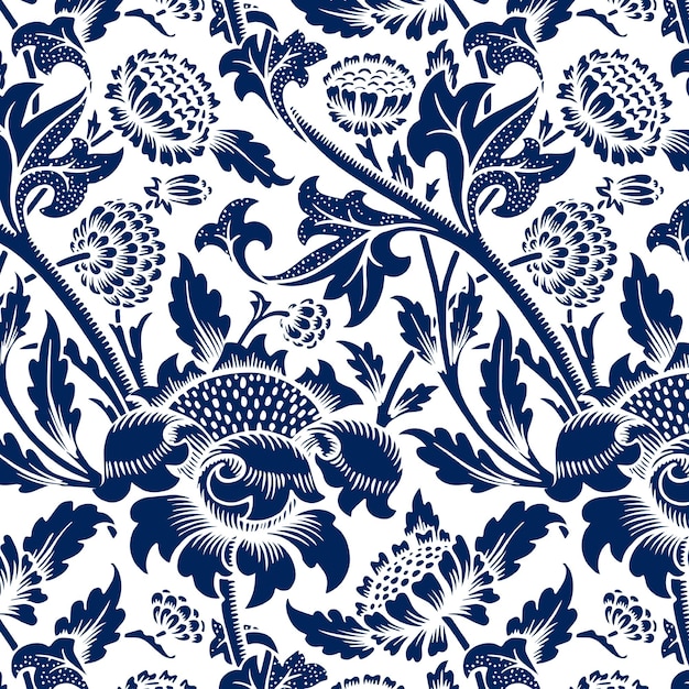 Ornamento de naturaleza azul png vintage con patrón sin costuras en el fondo