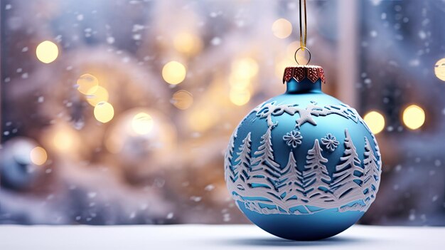 Ornamento de Navidad con nieve azul