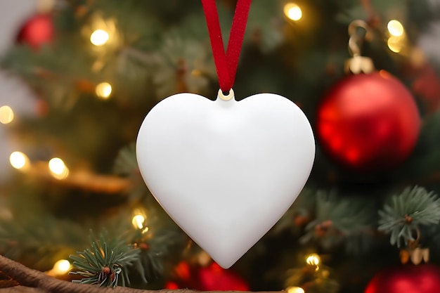 Foto ornamento navideño en forma de corazón en blanco ornamento navideño mockup