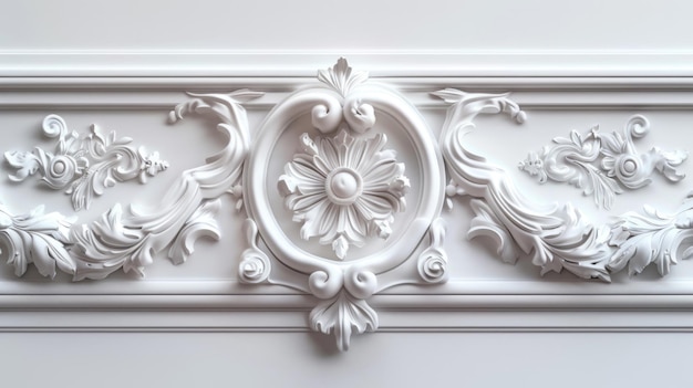 Ornamento en relieve de yeso blanco en la pared Detalle de la arquitectura clásica