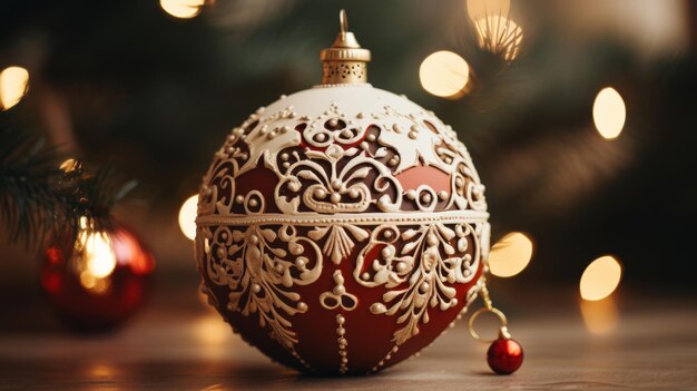 Un ornamento rojo colgado de un árbol de Navidad