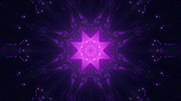 Ornamento simétrico em forma de estrela vívida brilhando com luz neon violeta