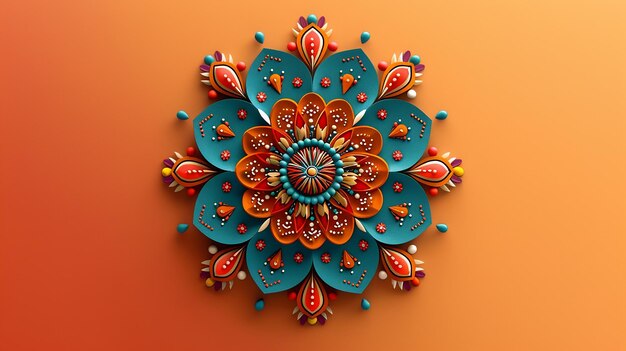 Ornamento tradicional de Rangoli em fundo laranja