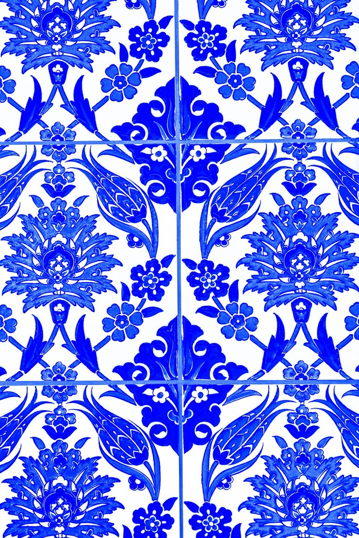 Ornamento único e padrão de azulejo decorativo de cor azul com um padrão Fundo natural