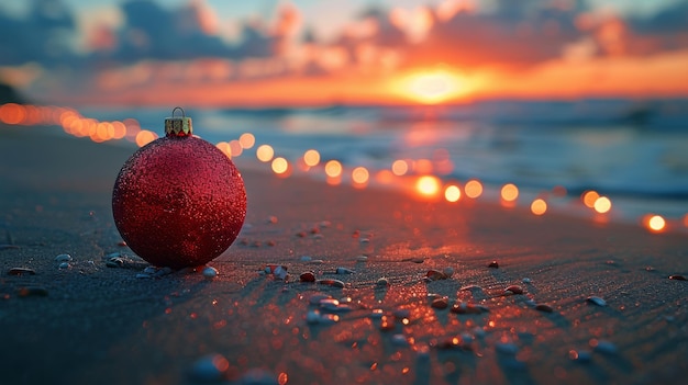 Foto ornamento vermelho na praia de sandy