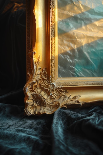 Ornamento vintage ouro dourado quadro de quadro canto de perto