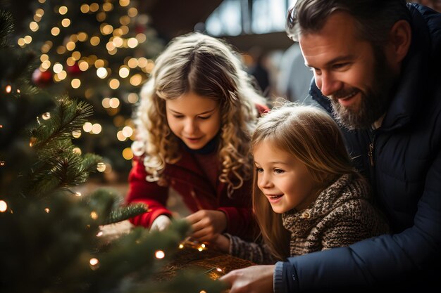 Ornamentos de árbol de Navidad de la familia ai arte generado