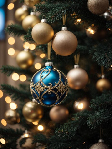 Ornamentos colgados en un árbol de Navidad