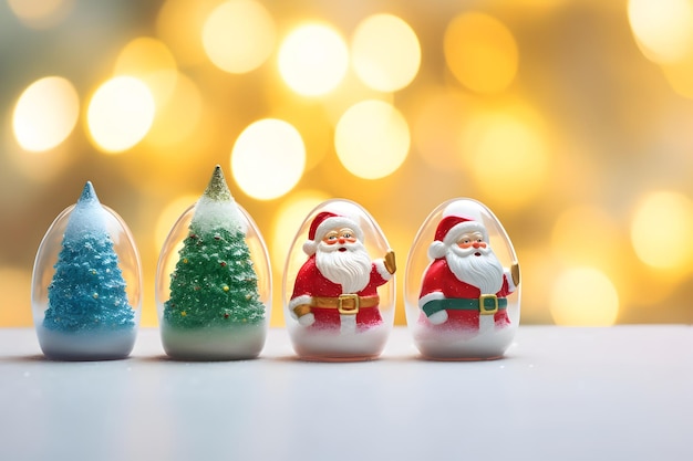 Ornamentos da cena de Papai Noel em uma mesa