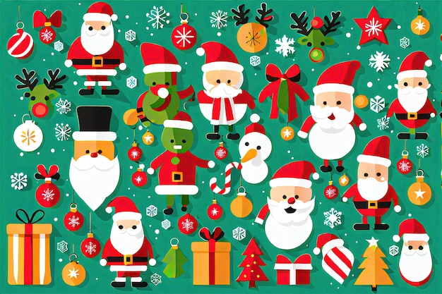 Ornamentos de design plano de Natal elementos em fundo árvore de Natal e Ano Novo ai gerados