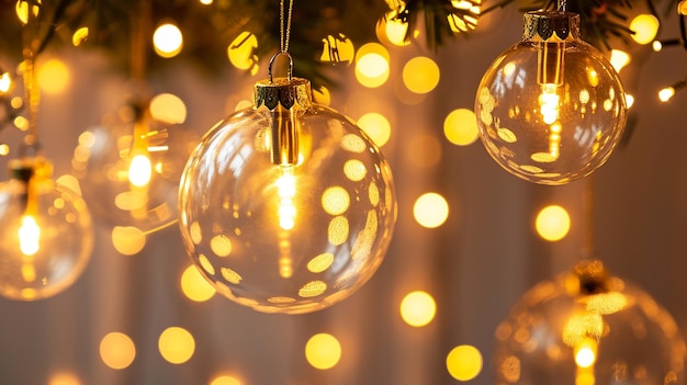 Ornamentos de Natal bolas transparentes de vidro Colocar bola de Natal dentro de luz brilhante Generative Ai