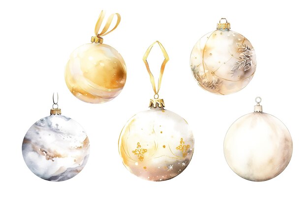 Ornamentos de Natal brancos e dourados isolados em fundo transparente