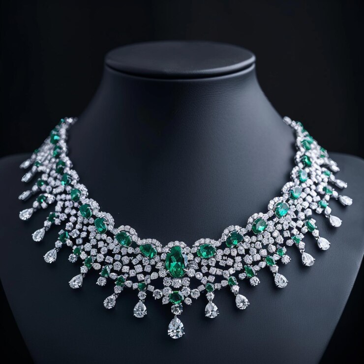 Ornamentos de lujo y elegantes collares de oro y diamantes