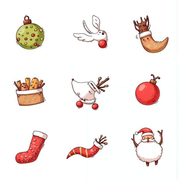 Ornamentos navideños lúdicos con renos y Papá Noel
