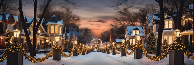 Ornamentos sazonais iluminados casas fascínio de inverno ruas festivas maravilha de férias beleza de Natal gerada por IA