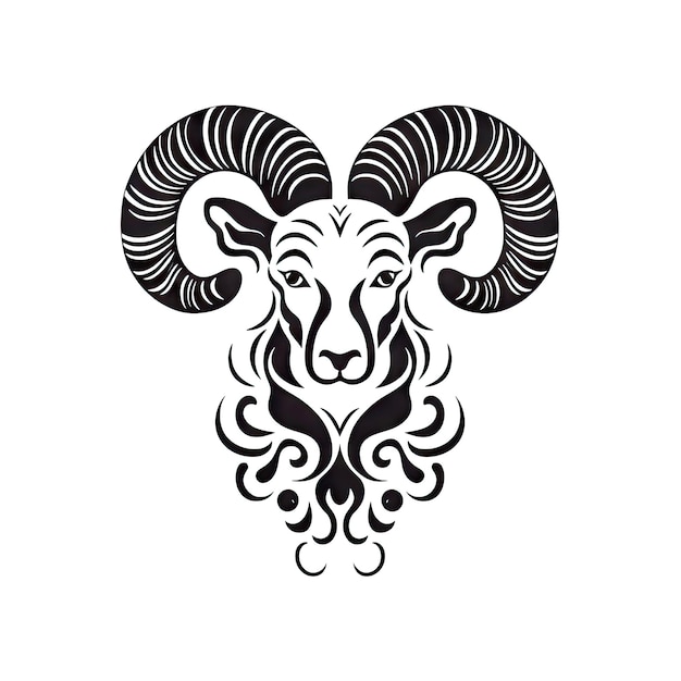 Ornate Aries Icon Sheep Portrait Isolated Chinese Horoscope Minimal Ram Symbol auf weißem Hintergrund Generative AI Illustration