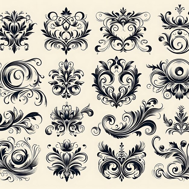 Ornate Vintage-Design-Rahmenelemente mit Kalligraphie Wirbel Swashes Vektor