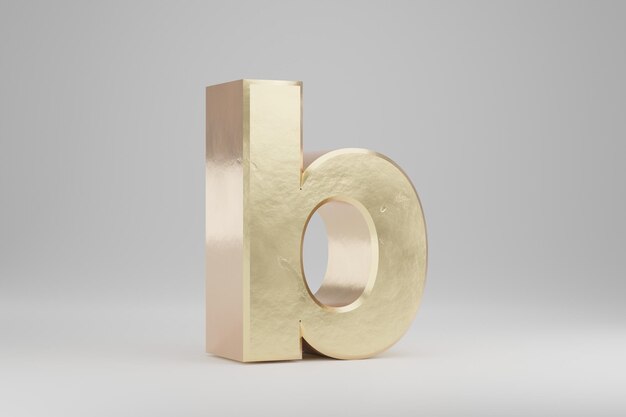 Oro 3d letra B minúscula. Letra de oro aislada sobre fondo blanco. Alfabeto dorado con imperfecciones. Carácter de fuente renderizado 3D.