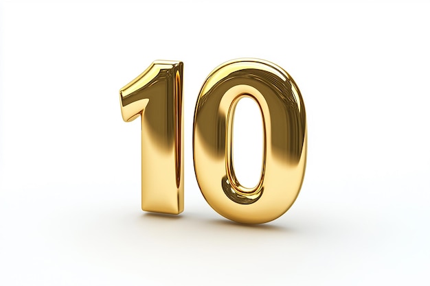 Oro de 3d número 10 aislado sobre fondo blanco